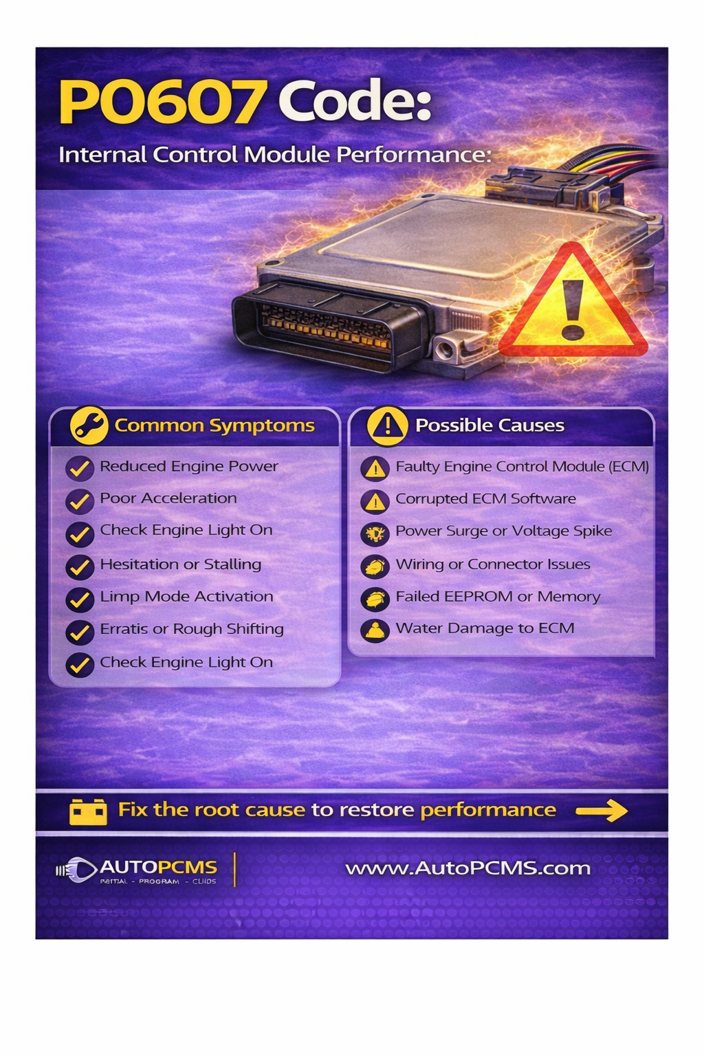 P0607 Code: Control Module Performance – Causes, Symptoms, and PCM Repair Options - Auto PCMS