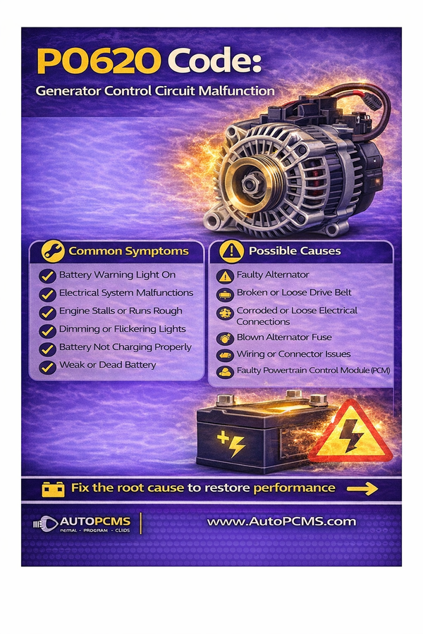 P0620 Code: Generator Control Circuit Malfunction – Causes, Symptoms, and PCM Repair Options