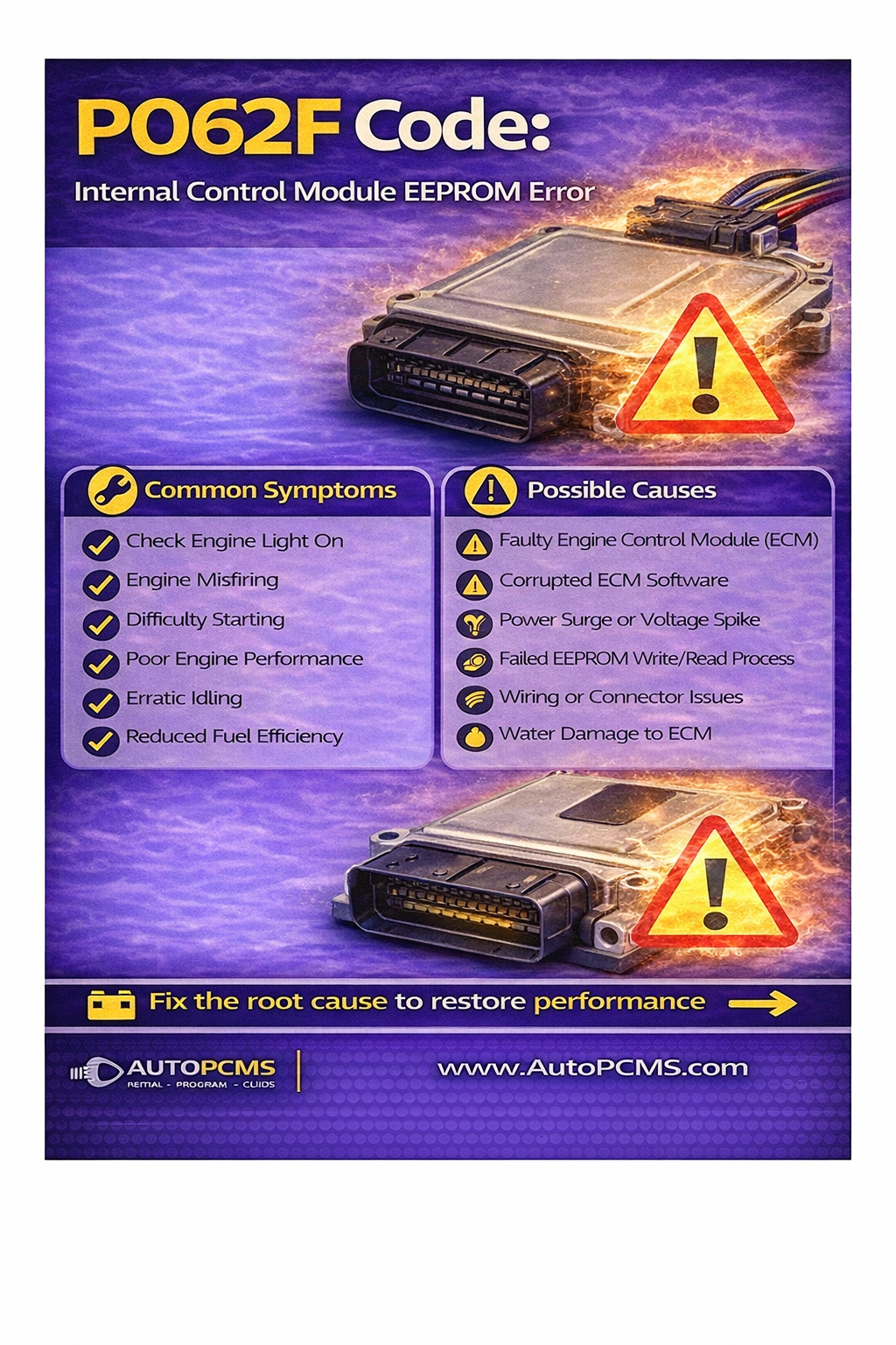 P062F Code: Internal Control Module EEPROM Error – Causes, Symptoms, and PCM Repair Options - Auto PCMS