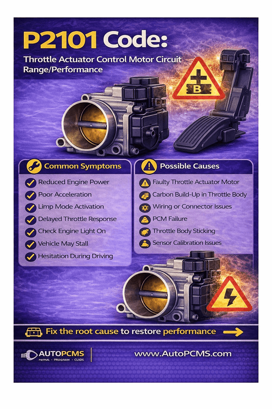 P2101 Code: Throttle Actuator Control Motor Circuit Range/Performance – Causes, Symptoms, and PCM Repair Options