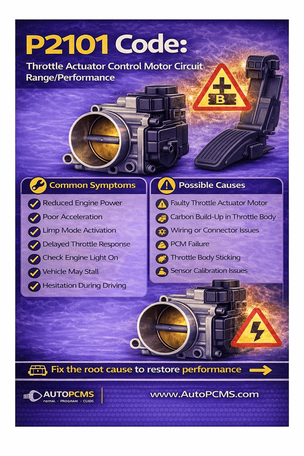 P2101 Code: Throttle Actuator Control Motor Circuit Range/Performance – Causes, Symptoms, and PCM Repair Options