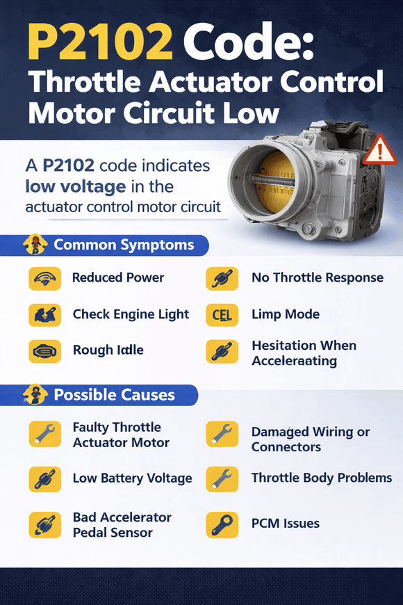 P2102 Code: Throttle Actuator Control Motor Circuit Low
